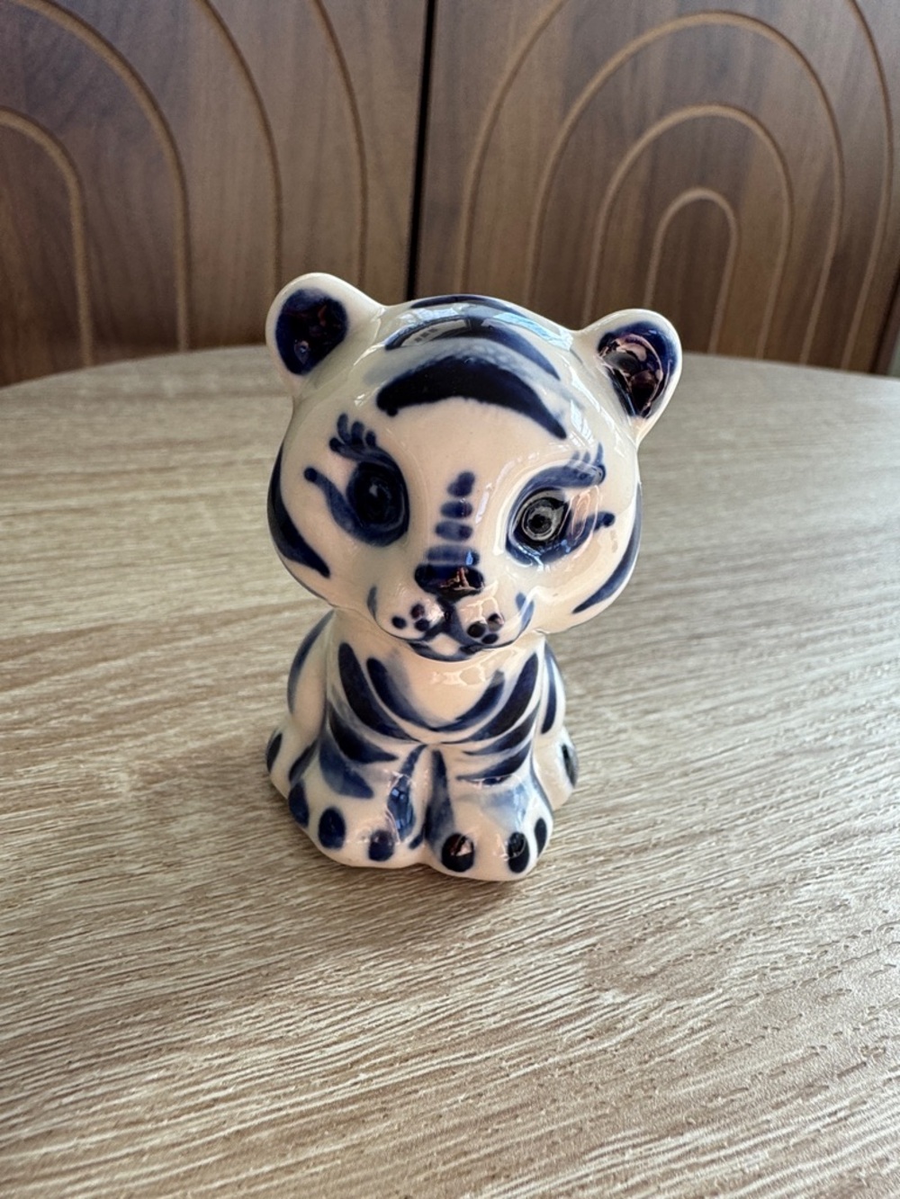 Gzhel Handmade Ceramic Tiger Animal Figurine Collectible Blue White Russia